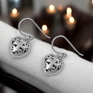 Sterling Silver Heart Cross Earrings for Confirmation Teens Girls