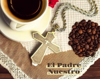 Spanish Lords Prayer Cross Necklace Español El Padre Nuestro GOLD