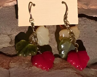 Handgemachte Herbst Blatt Glas Ohrringe, Messing Boutique Schmuck