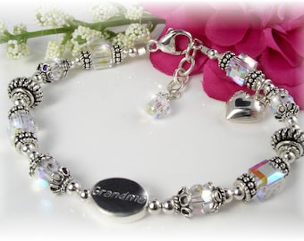 Sterling Silver Grandma Bracelet, Austrian Crystal Birthstone Jewelry