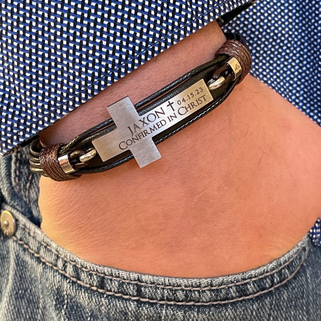 Boys Confirmation Leather Engraved Cross Bracelet LG CROSS Etsy