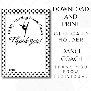 Porta carte regalo stampabile per istruttore di danza da singolo, al mio fantastico istruttore di danza, regalo per allenatore, istruttore di danza grazie da studente