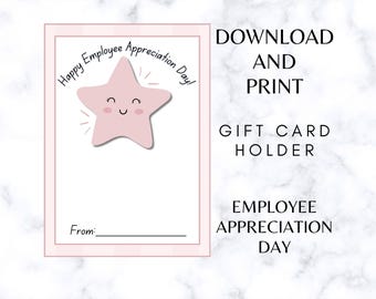 Employee Appreciation Gift Card Holder, Pink Star (Digital Download)
