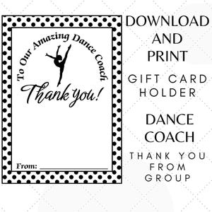 Porta carte regalo stampabile per allenatore di danza dal team di danza al nostro fantastico allenatore di danza, pensione dell'allenatore, istruttore di danza, ringraziamento di danza
