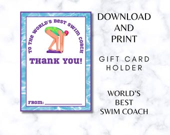 Swim Coach Thank You Gift Card Holder, Printable (PDF)