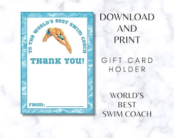 Printable Swim Coach Gift Card Holder, Thank You Gift (Digital Download)