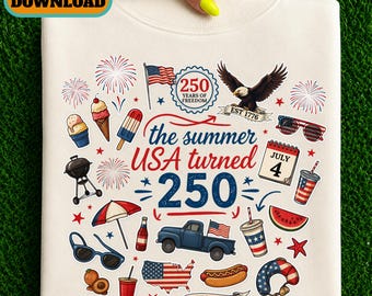 PNG de EE. UU. 250, Diseño de 250 años de América, PNG del 4 de julio, Gráfico de garabatos patrióticos de verano, Sublimación roja, blanca y azul, PNG del Día de la Independencia