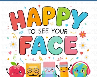 Feliz de ver tu cara PNG, lindo diseño de sublimación de maestra, Maestro de regreso a clases PNG, Linda maestra de manzana PNG, Cuaderno de lápiz de manzana y crayón