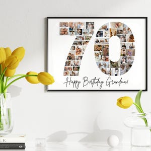 70th Birthday Gift Editable Photo Collage Template, Custom Gift for Women, Mom, Grandma, Personalized 70th Birthday Present,Digital Download