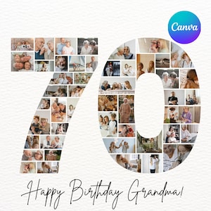 70th Birthday Photo Collage Template | Custom Gift for Women, Mom, Grandma, Grandpa | Personalized 70th Birthday Present | Digital Download