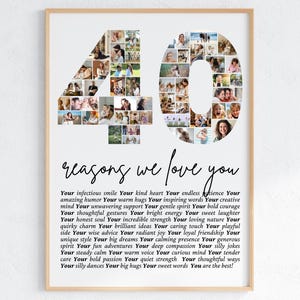 Póster "40 razones por las que te amamos" / Regalo personalizado para 40 cumpleaños / Recuerdo imprimible personalizado para él o ella / Descarga digital