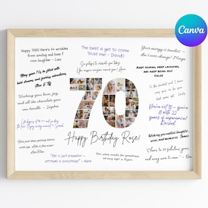70th Birthday Signature Board: Photo Guest Book, Canva Template (Digital Download)