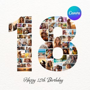 Collage de fotos para el 18.° cumpleaños / Plantilla personalizable / Regalo editable para el 18.° cumpleaños / Canva imprimible