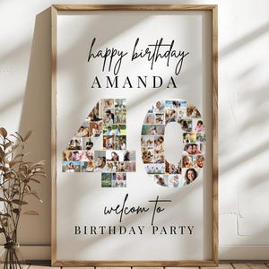 Personalized 40th Birthday Photo Collage Welcome Sign (Digital Canva File)