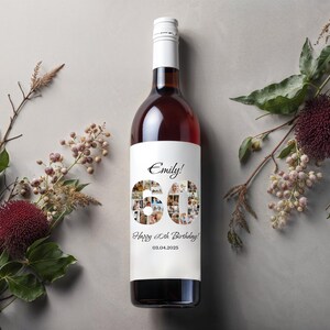 Rose Gold 60th Birthday Wine Bottle Labels PRINTABLE Wine