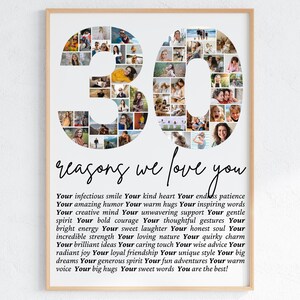 30 Reasons We Love You Custom Gift, 30th Birthday Women, Editable Anniversary Collage