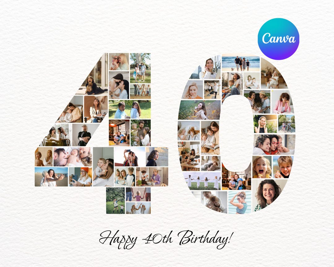 40th Birthday Photo Collage Template: Custom Number Design (digital ...