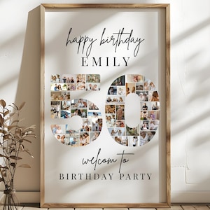 Panneau de bienvenue pour collage photo 50e anniversaire : modèle canva modifiable (téléchargement numérique)