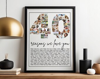 40th Birthday Photo Collage Poster: 40 Reasons We Love You (Digital Download)