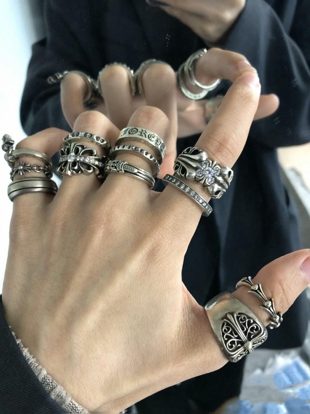 Vintage Silver Flower Cross Ring,gothic Style Ring,punk Ring,forever ...