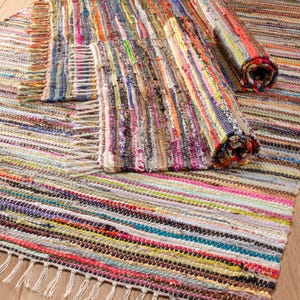 Alfombra de trapo de algodón reciclado hecha a mano - Multicolor