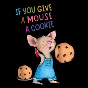 Funny Mouse and Cookie T-Shirt Design - Cute Cartoon Animal PNG - Kids Storybook Digital Download for Print-on-Demand POD