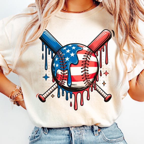 Baseball Drip Boys Ice Cream PNG • 4th of July Sublimation Design • Red White Blue Digital Download for Shirts