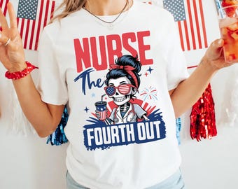Krankenschwester das vierte aus PNG, 4. Juli Skelett Krankenschwester Shirt Design, Vaterländische Sublimationsdatei, lustige medizinische Clipart