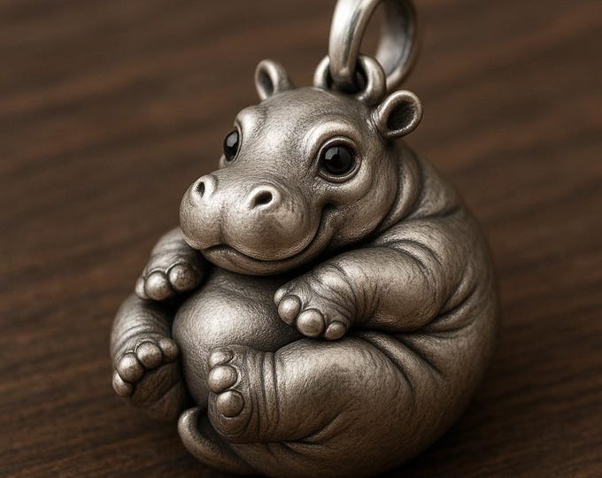 Featured listing image: Handcrafted Sterling Silver Hippo Pendant - Animal Sculpture Jewelry