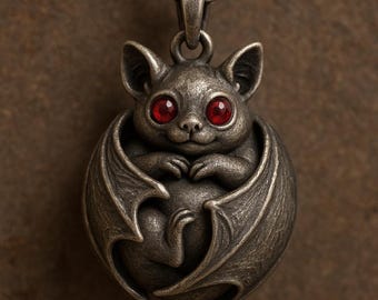 Handcrafted Antique Silver Baby Bat Pendant Necklace