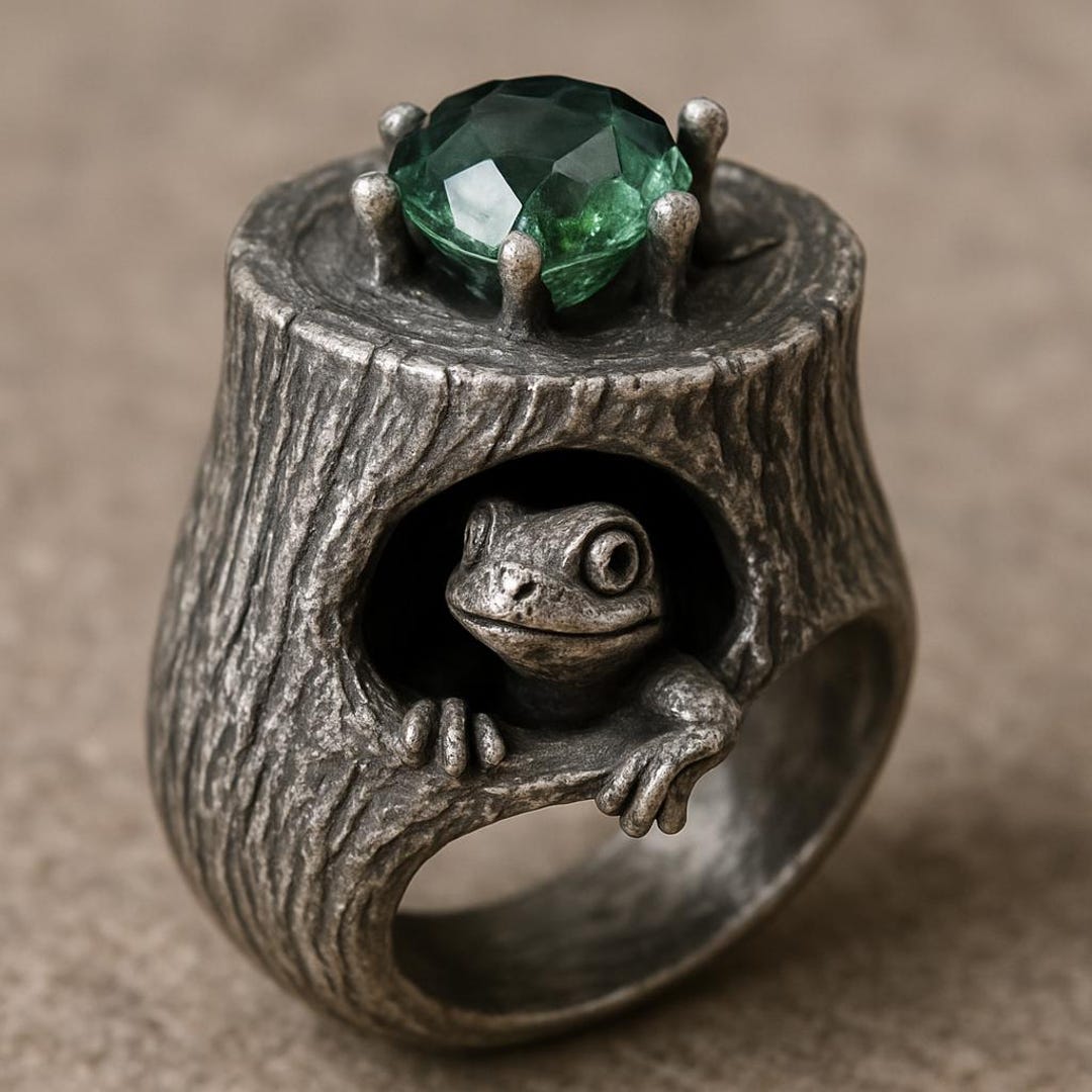 Handcrafted Sterling Silver Frog Ring – Woodland Gemstone Statement - Etsy