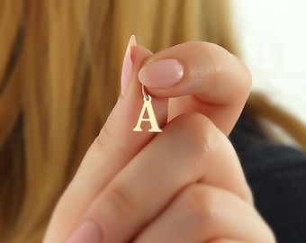 14K Solid Gold Initial Pendant ,  Minimalist Letter Charm , Alphabet Jewelry