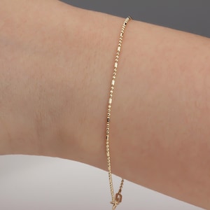 14K Solid Gold Kugelkettenarmband, Dash Dot Gliederkette