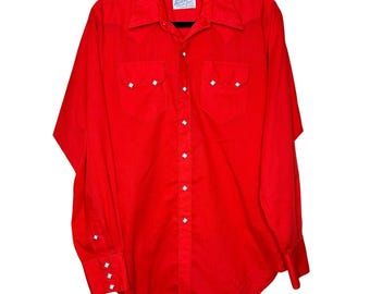 Vintage Tru West Rockmount Ranch Wear Diamond Pearl Snap Western Red Shirt