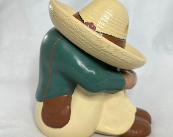 Vintage Mexican Sleeping Sombrero Folk Art Pottery Cookie Jar Aztec Southwest Kitchen Coffee Lidded Jar