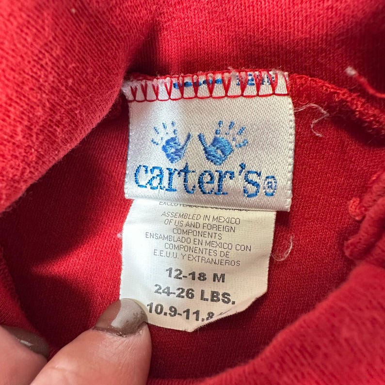 Vintage Carters Red Turtleneck One Piece Romper Bodysuit 100% Cotton 12-18 Month image 2