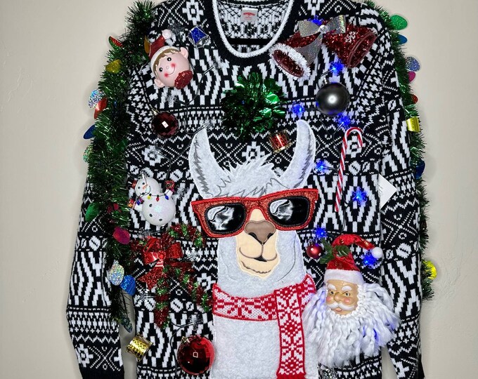 Ugly Christmas Sweater Llama LIGHTS UP Tacky Tinsel Xmas Party Winner Size Medium Etsy