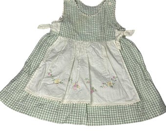 Vintage Sprockets Gingham Apron Flower Dress Cottage Prairie Size 2T