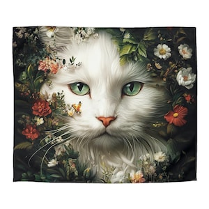 Floral Cat Microfiber Duvet Cover | Cozy Bedding, Cat Lover Gift, Home Decor, Unique Bedroom Style, Pet Lover Gifts