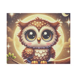 Impresión artística en lienzo de búho caprichoso, linda decoración de pared de animales, habitación de niños, regalo de guardería, regalo para amantes de la naturaleza, decoración encantadora