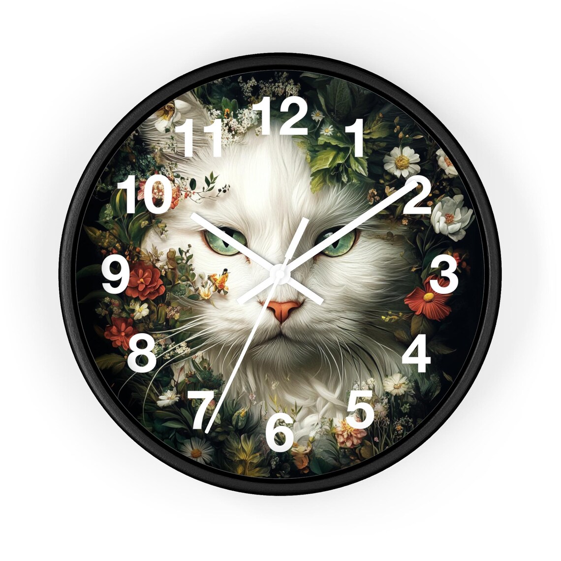 Whimsical Cat Wall Clock - Floral Home Décor, Cat Lover Gift, Unique ...