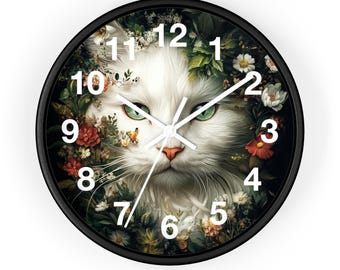 Horloge murale florale chat : décoration d'intérieur fantaisiste, cadeau pour amoureux des chats