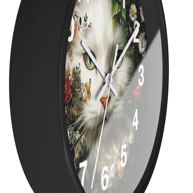 Rustic Cat Clock Whimsical Cat Wall Clock - Floral Home Décor, Cat Lover Gift, Unique ...