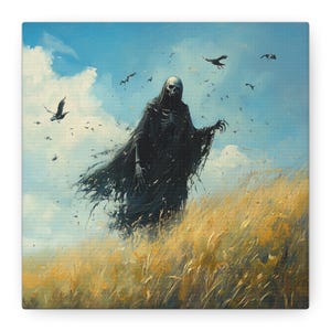 Quadro su tela raffigurante la Mietitrice, decorazione da parete, decorazione spettrale per la casa, decorazione di Halloween, opera d&#39;arte unica per un&#39;estetica gotica.