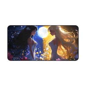 Moonlit Beauties Desk Mat, Fantasy Mouse Pad, Gamer Desk Accessory, Anime Decor, Gift for Her, Office Accessories
