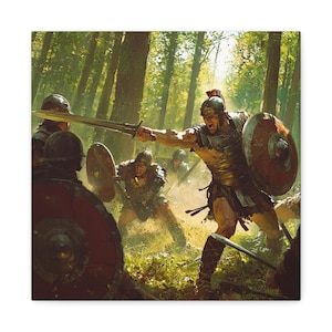Warrior Spirit Canvas Wall Art, Gladiator Artwork for Home, Battle Theme Decor, Gift for History Buffs, Roman Soldier Print