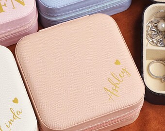 Personalized Leather Jewelry Box: Custom Initial Travel Case