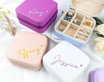 Portagioielli personalizzato in pelle vegana, portagioielli da viaggio personalizzato, regalo per damigella d'onore