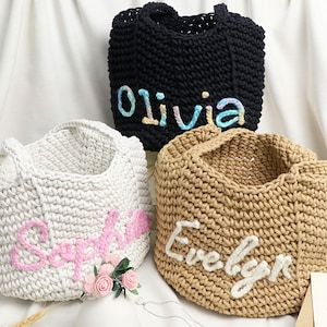 Custom Crochet Bag with Name, Personalized Bridal Bag Crochet Bag, Custom Crochet Tote Bag, Party Favor Bag, Bridesmaid Gift Bag