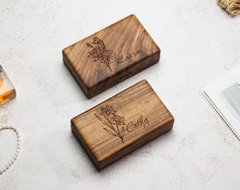 Joyero personalizado de nogal, recuerdo grabado, tamaño de viaje, joyero de boda, regalo para novia